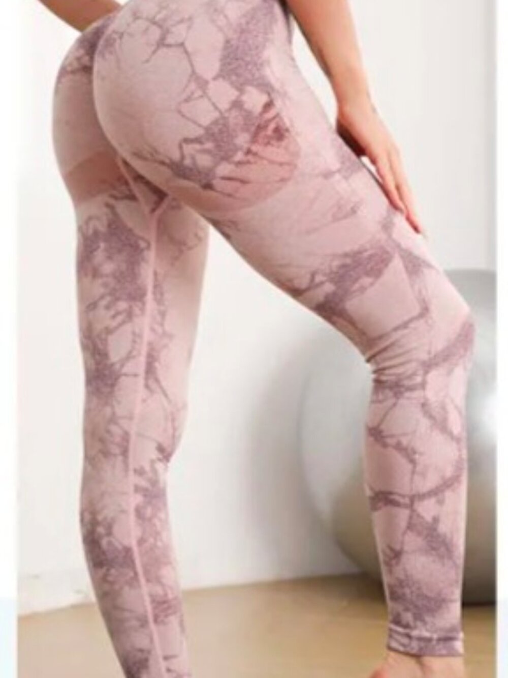 High-waisted Dusty Pink Acid Wash Tie-dye Butt-lifting Tummy Control Yoga Pants